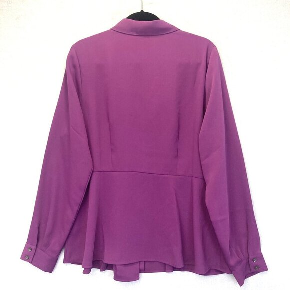 J Jill Pleated Lightweight Blazer‎ Blouse Large Tall Purple Wearever Button Top - Picture 2 of 12